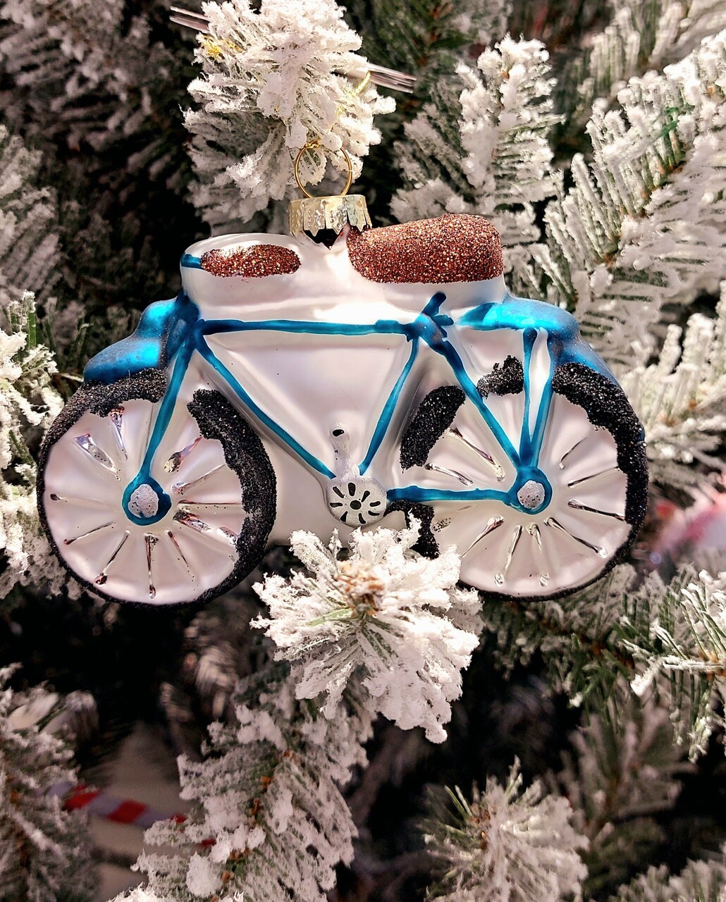 Christmas Glass Ornament - Blue Bicycle by Wizardi F07M3-49 HB-SY25007